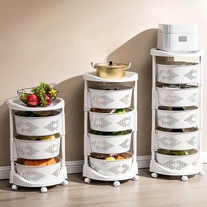 Thermall Kitchen Storage Cart 3 Tier Multi-Layer Storage Basket with Wheels Fruit Vegetable Storage Shelves Racks Rolling Storage Cart for Kitchen Living Room Bedroom, White (3 Tier)