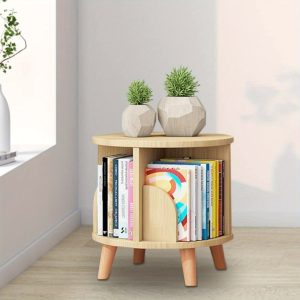 Rotating Bookshelf, 1 Tier Solid Wood 360 Display Floor Standing Bookcase Storage Rack, Free Standing Wood Bookcases for Adults Multi-Functional Bookshelf Organizer (1 Tier)