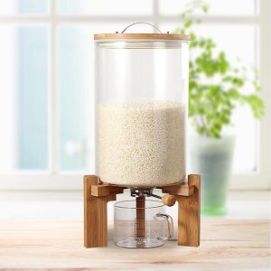 CNCEST 7.5L Kitchen Food Dispenser Sealed Dust-proof Dry Grain Storage Container with Measuring Cup