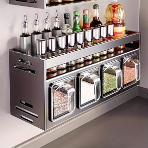 1 Wall-Mounted Spice Rack for Kitchen Supplies Storage, No Drilling Required, Sturdy And Durable Aluminum, Space-Saving, a Must-Have for Home Kitchens And Restaurants