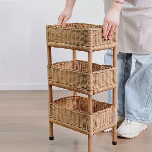 Rustic 3-Tier Wicker Storage Rack - Natural Rattan Organizer for Bathroom, Bedroom & Cosmetics | Perfect for Home Decor & Gifts