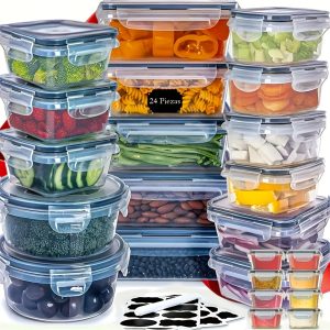 LDQ 24pcs Kitchen Storage Container Set - Microwave Safe, Leakproof & Shatterproof with Labels & Marker Pen - Perfect for Meal Prep & Food Organization, for Return School