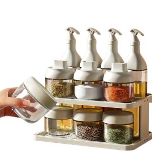 11pcs/set Spice Rack, Countertop Storage Rack With Seasoning Tank, Portable Sealed Seasoning Box With Storage Rack, For Kitchen And Restaurant, Kitchen Organizers And Storage, Kitchen Accessories