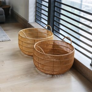 Large Capacity Foldable Rattan-Style Laundry Basket with Handles - Versatile Storage for Toys, Clothes & More in Living Room, Bathroom, and Home Organization, Utility Hooks